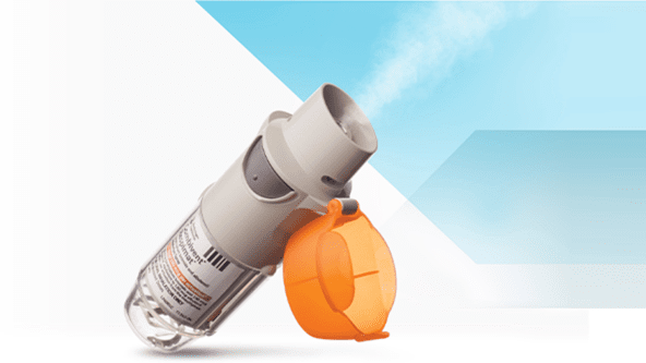 A COMBIVENT RESPIMAT inhaler spraying a mist